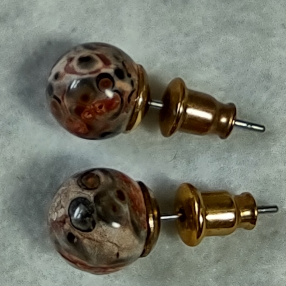 Picture Jasper Ball Stud Earrings